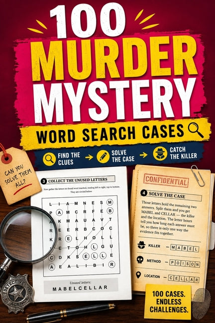 Paperback book titled "The Rook Files: 100 Murder Mystery Word Search Cases" by V.H. Blackwell, featuring a cover with detective-themed artwork.