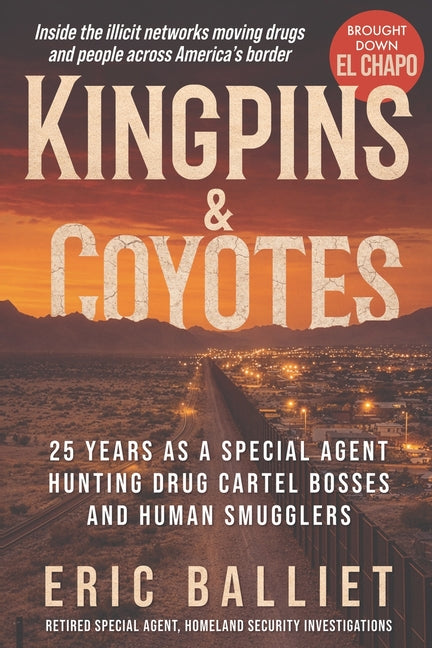 Paperback book titled "Kingpins and Coyotes" by 1811 Enterprises LLC, featuring a cover with law enforcement and crime imagery.