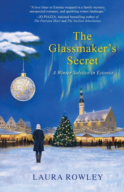 Paperback of The Glassmaker's Secret: A Winter Solstice in Estonia by Rough Meadow Press, showing the book cover with winter-themed artwork.