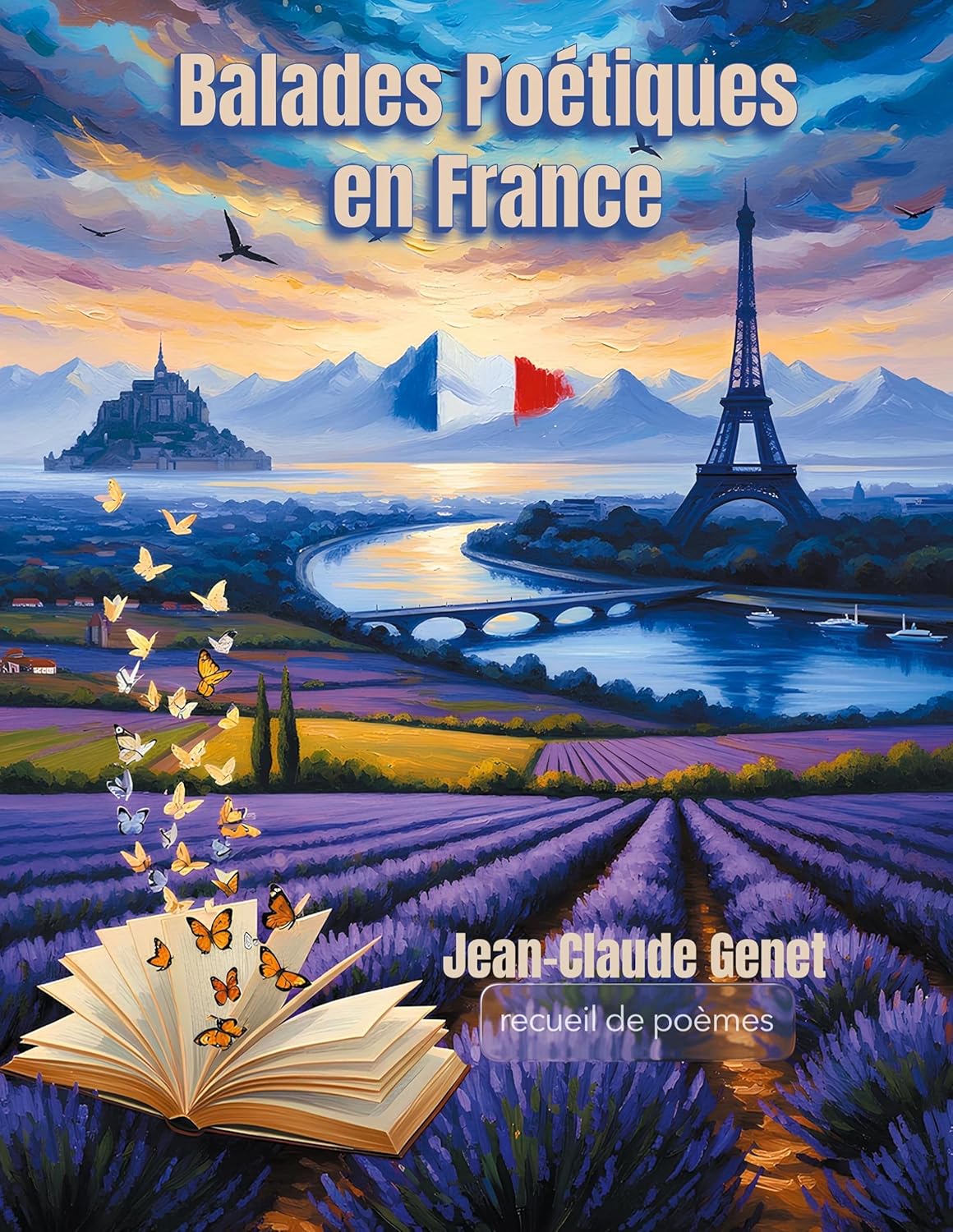 Cover image of "Balades poétiques en France" poetry book published by SureShot Books Publishing LLC, featuring scenic French landscapes.