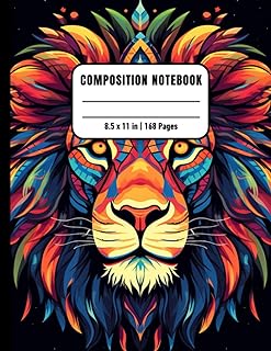 Lion Composition Notebook For Inmates Blank Sketch Book For Men And Women In Jail, Colorful Unruled Black Journal For Journaling, Note Taking, 8.5x11, 168 Pages, Gift For Lions And Animals Lovers - SureShot Books Publishing LLC