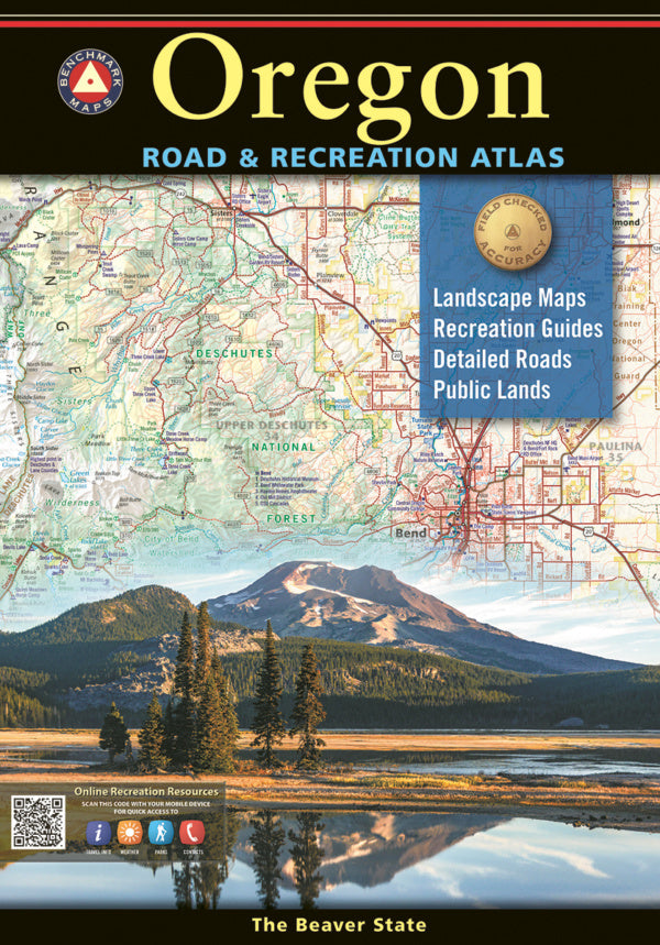 Oregon Road & Recreation Atlas by Benchmark, front cover featuring detailed roads, recreation areas, and Oregon landscapes