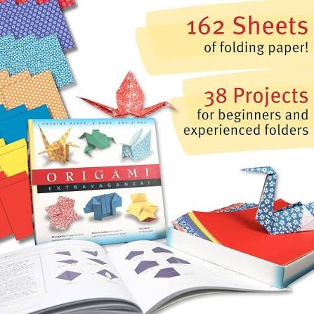Origami Extravaganza folding paper kit by SureShot Books with book, 38 projects, and 162 colorful origami papers