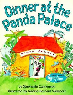Paperback of "Dinner at the Panda Palace" by HarperCollins, featuring colorful cover art with pandas and Asian cuisine imagery.