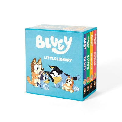 Bluey Little Library 4-book boxed set by Penguin Young Readers Licenses, featuring colorful illustrations of Bluey characters.