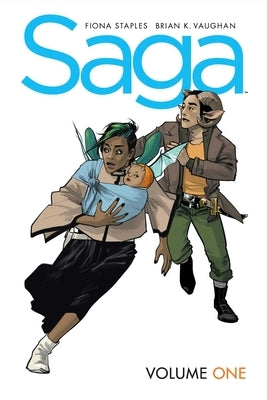 Saga Volume 1 new edition paperback comic book by Image Comics with colorful cover art featuring characters from the series.