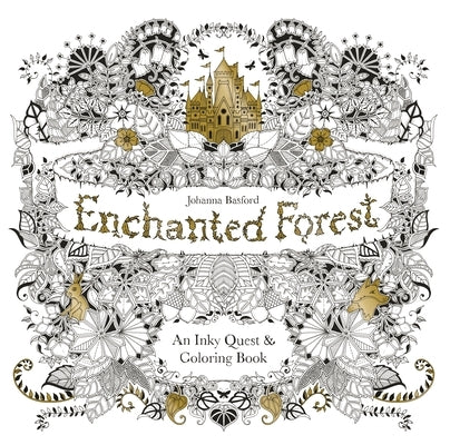 Paperback "Enchanted Forest" adult coloring book by Laurence King featuring intricate forest illustrations for relaxation and creativity.