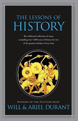 Paperback of "The Lessons of History" by Simon & Schuster, featuring a close-up of the book cover with title text visible.