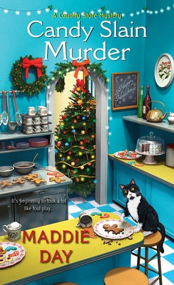 Cover of the Candy Slain Murder cozy mystery paperback by Kensington Publishing, featuring colorful, playful Halloween-themed artwork.