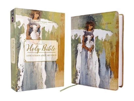 Zondervan Nrsvue Holy Bible with Anne Neilson Angel art, Leathersoft cover, multi-color design, Comfort Print, in a display image.