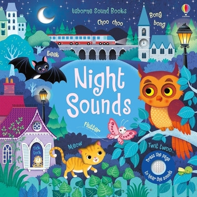 Usborne Night Sounds board book with colorful illustrations of night-time scenes for young children