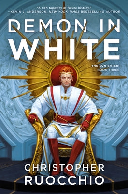 Paperback of Demon in White: The Sun Eater Book Three by Daw Books, showing the book cover with dark and fiery artwork.