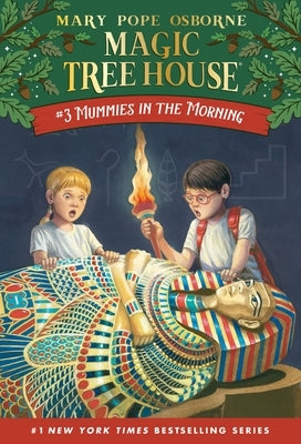 Paperback of "Mummies in the Morning" by Random House Books for Young Readers, showing colorful illustrated cover with mummies and pyramids.