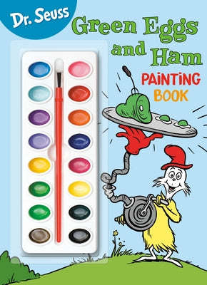 Paperback Dr. Seuss Green Eggs and Ham coloring and activity book with paint box, featuring colorful pages and fun illustrations.