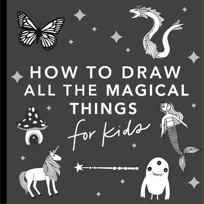 Paperback book titled "Magical Things" by Paige Tate & Co featuring colorful illustrations of unicorns, dragons, mermaids, and more.