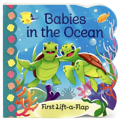Children reading the "Babies in the Ocean" board book by Cottage Door Press, showing colorful ocean-themed illustrations.