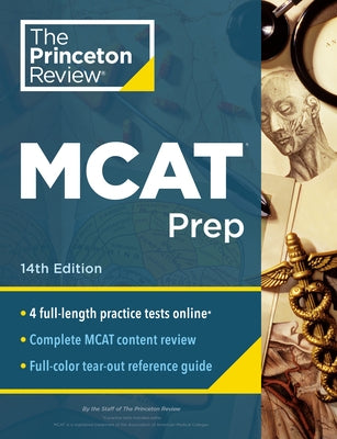 Princeton Review MCAT Prep 14th Edition paperback with practice tests and comprehensive content coverage, featuring a cover image.