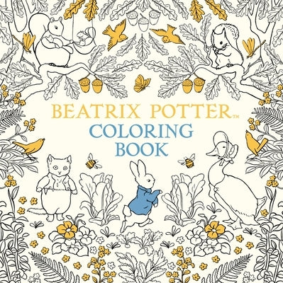 Coloring book featuring Beatrix Potter characters in a paperback by Warne Frederick & Company, showing colorful illustrated pages.