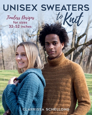 Open paperback book titled "Unisex Sweaters to Knit" by Stackpole Books, showing colorful sweater patterns on the cover.