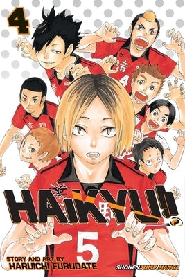 Paperback of Haikyu!! Vol. 4 manga by Viz Media showing the cover with volleyball players and dynamic action artwork.