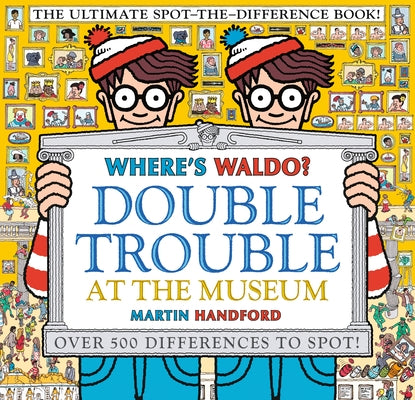 Paperback "Where's Waldo? Double Trouble at the Museum" spot-the-difference activity book with colorful museum illustrations.