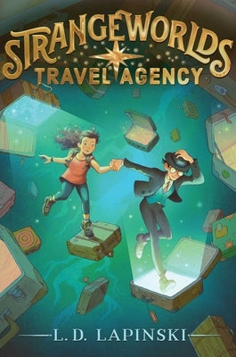 Paperback book titled "Strangeworlds Travel Agency" by Aladdin Paperbacks, featuring colorful cover art with fantasy-themed illustrations.
