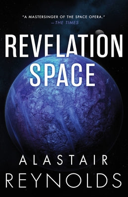Revelation Space paperback book by Orbit, showing the front cover with sci-fi artwork and title on a white background.