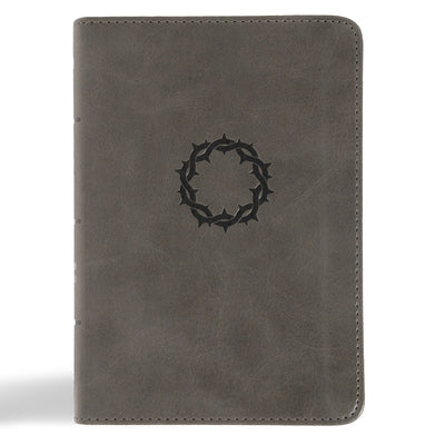 Large print NASB Compact Reference Bible by Holman Bible Publishers in charcoal Leathertouch cover, open to a page with highlighted text.