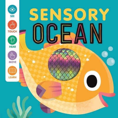 Sensory Ocean interactive touch and feel board book for babies by Igloo Books, featuring colorful ocean scenes and textured pages.