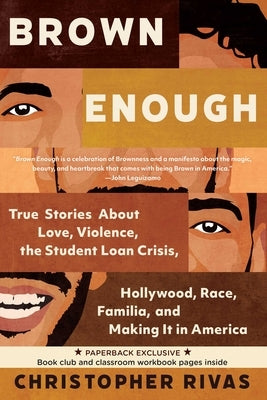 Paperback of "Brown Enough" by Row House Publishing featuring the book cover with diverse imagery and title text.