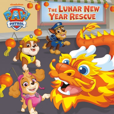 Paperback copy of The Lunar New Year Rescue from Paw Patrol by Random House Books for Young Readers, featuring colorful rescue scene.