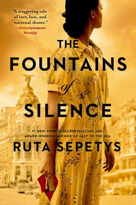 Paperback copy of The Fountains of Silence by Philomel Books featuring a cover with Spanish cityscape and water fountains.