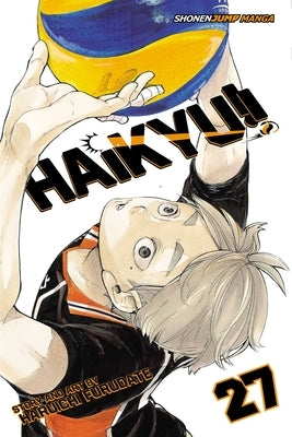 Paperback copy of Haikyu!! Vol. 27 manga by Viz Media, featuring colorful cover art with volleyball-themed illustrations.