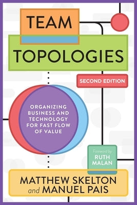 Paperback of Team Topologies, 2nd Edition by It Revolution, showing the book cover with title and branding for organizing business and tech.
