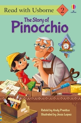 Paperback Pinocchio book by Usborne Books with colorful illustrated cover featuring Pinocchio and friends.