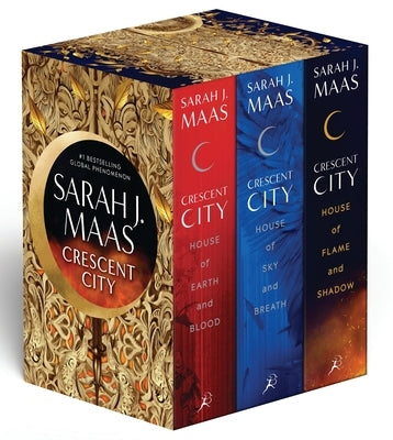 Paperback Crescent City box set by Bloomsbury Publishing, featuring multiple books with dark fantasy covers and detailed artwork.