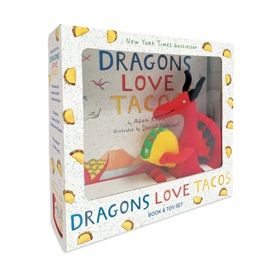Dragons Love Tacos book and plush dragon toy set, featuring a colorful children's book and a soft dragon plush toy.