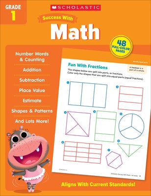 Paperback Scholastic Success with Math Grade 1 workbook by Scholastic Teaching Resources, featuring colorful math exercises for first grade students.