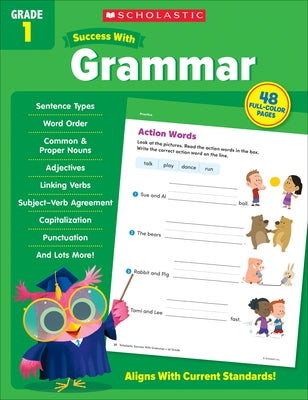 Paperback Scholastic Success with Grammar Grade 1 workbook featuring colorful pages and grammar exercises for first-grade students.