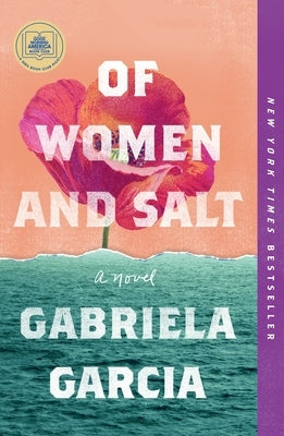 Paperback of "Of Women and Salt" by Flatiron Books, featuring the book cover with a colorful, artistic design.