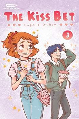 Paperback of The Kiss Bet, Vol. 3 Webtoon Unscrolled graphic novel with colorful cover art featuring characters from the story.