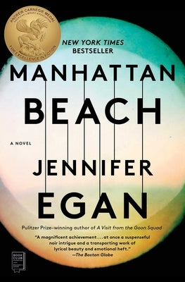 Paperback of Manhattan Beach book by Scribner Book Company, showing the front cover with ocean-inspired artwork.