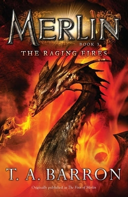 Paperback edition of The Raging Fires novel by Puffin Books, showing the front cover with fiery artwork.