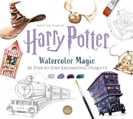 Harry Potter watercolor craft book by Insight Editions showing colorful watercolor art and step-by-step project pages.