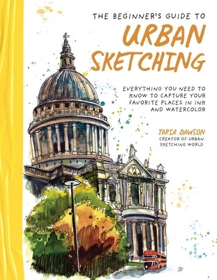 Paperback book titled "The Beginner's Guide to Urban Sketching" by Page Street Publishing, featuring cover art with ink and watercolor sketches.