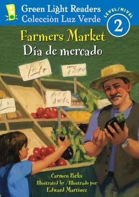 Bilingual English-Spanish paperback book titled Farmers Market by Clarion Books, showing colorful farm and market scene.
