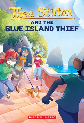 Paperback of The Blue Island Thief by Thea Stilton, part of Scholastic Paperbacks series, featuring a colorful cover with island adventure scene.