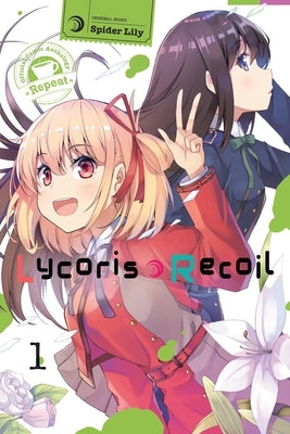Paperback comic anthology of Lycoris Recoil Repeat, Vol. 1 by Yen Press showing colorful cover art and official illustrations.