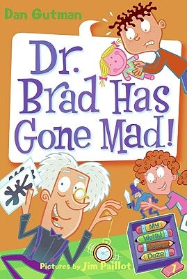 Paperback of My Weird School Daze #7: Dr. Brad Has Gone Mad! by HarperCollins, showing the colorful book cover with cartoon characters.