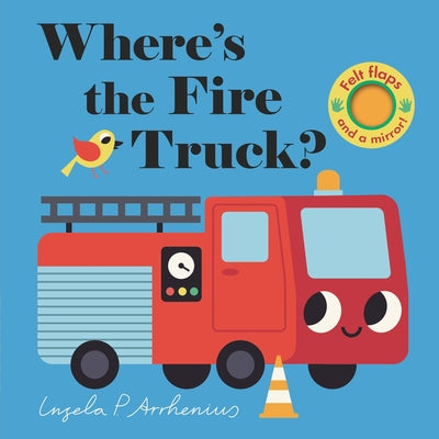 Interactive board book for babies and toddlers featuring fire trucks, felt flaps, and mirror for sensory play by Candlewick Press.